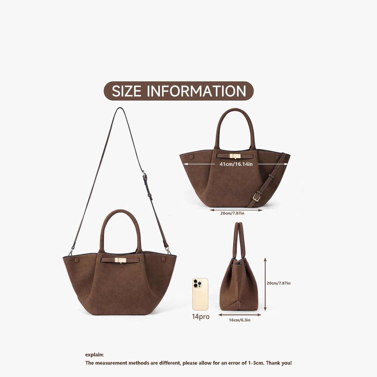 Borsa tote versatile in finta pelle scamosciata vintage
