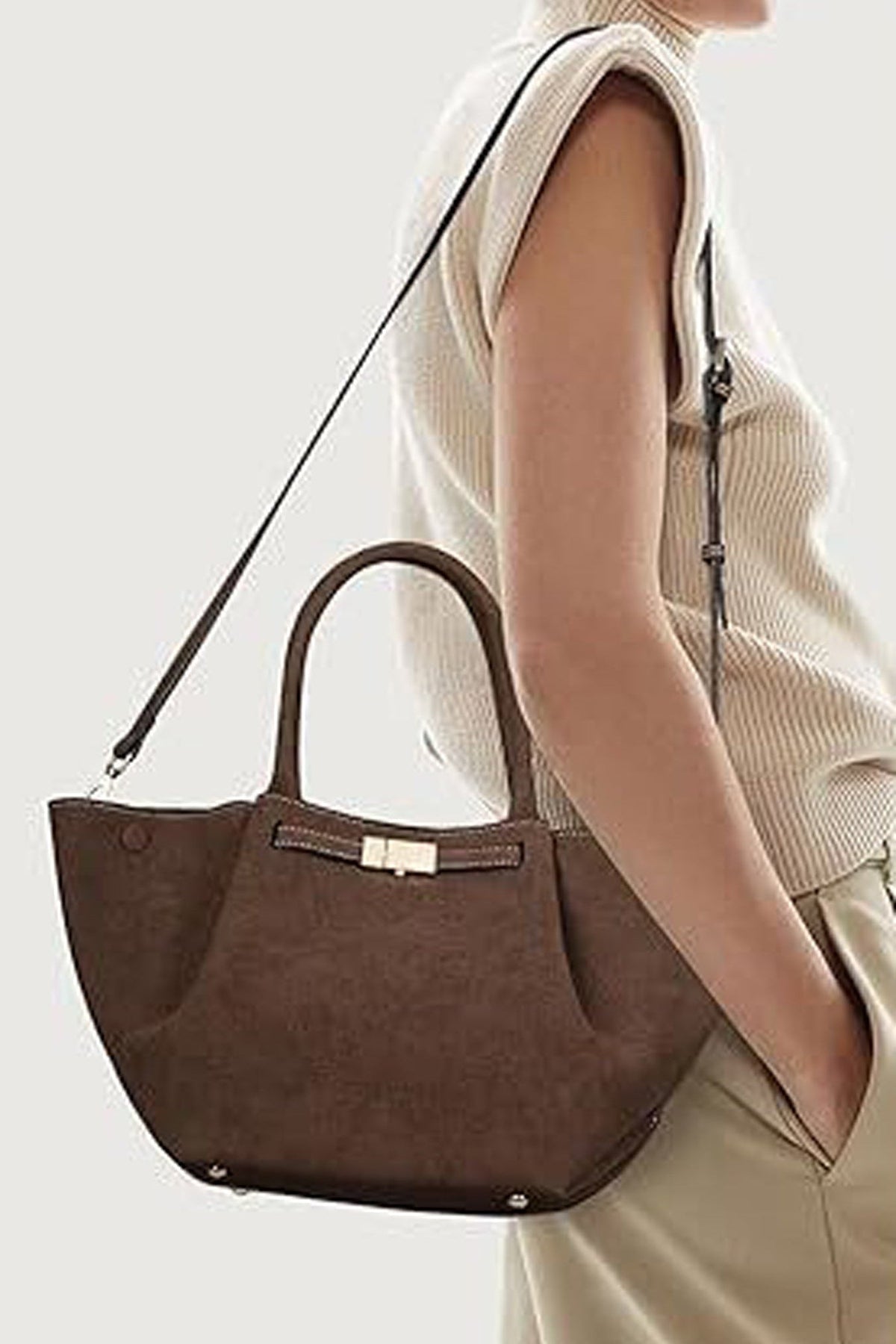 Borsa tote versatile in finta pelle scamosciata vintage