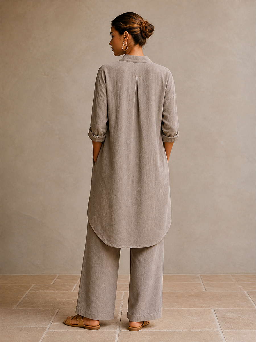 Set Due Pezzi in Lino Asimmetrico per Donna MDZ1471H8LYL