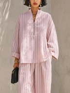 Set Top a Maniche Lunghe Minimalista con Mezzo Zip e Pantaloni a Gamba Larga da Donna MDZ0962G3ZRK