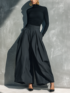 Set Casual Donna 2 Pezzi Top Nero in Maglia Stretch a Maniche Lunghe e Pantaloni Grigi Scuri a Gamba Larga MDZ2470G8LXY