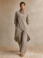 Set Due Pezzi in Lino Asimmetrico per Donna MDZ1471H8LYL