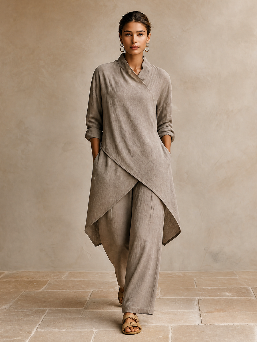 Set Due Pezzi in Lino Asimmetrico per Donna MDZ1471H8LYL