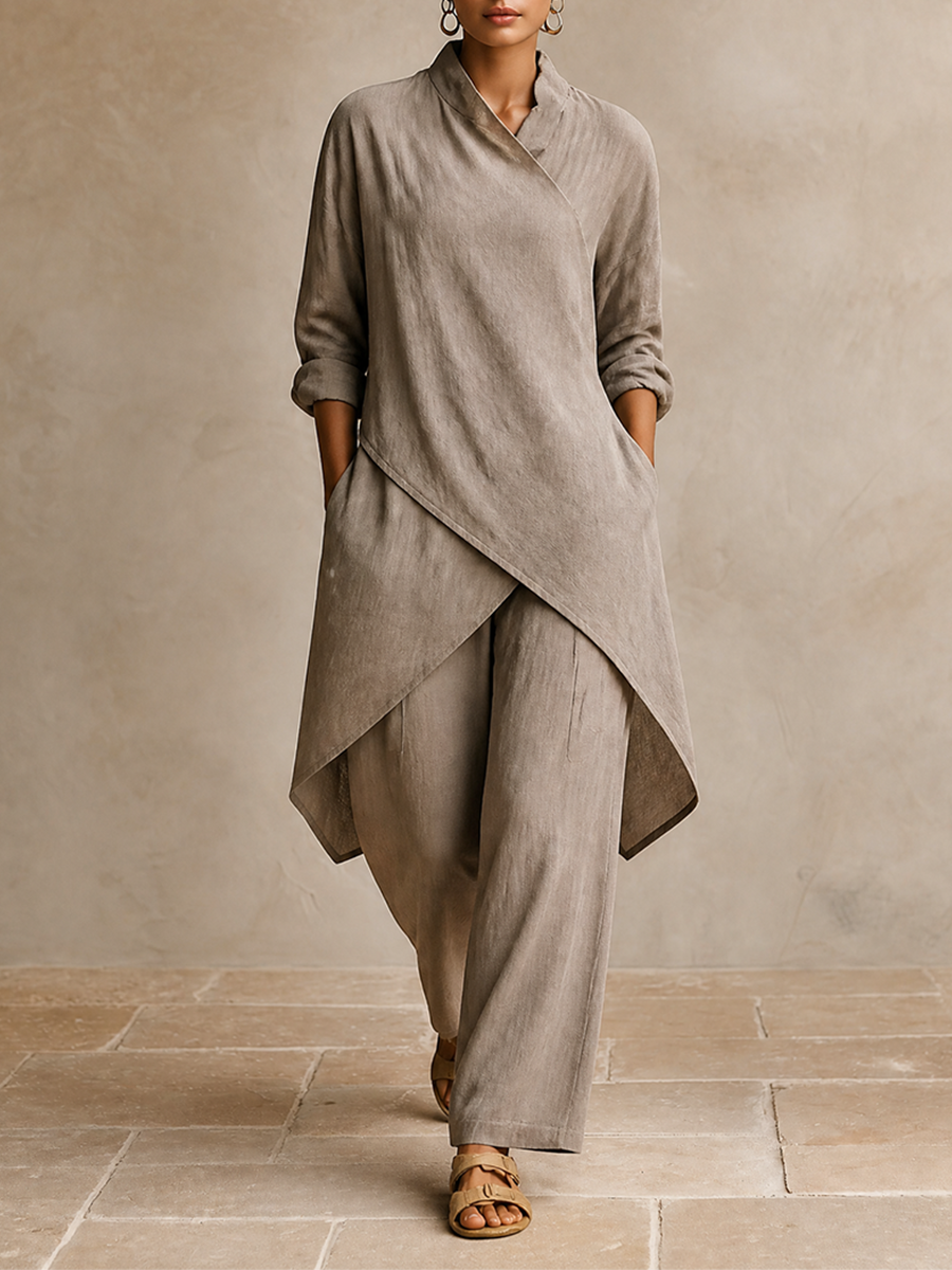 Set Due Pezzi in Lino Asimmetrico per Donna MDZ1471H8LYL