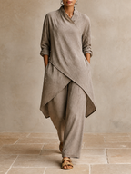 Set Due Pezzi in Lino Asimmetrico per Donna MDZ1471H8LYL