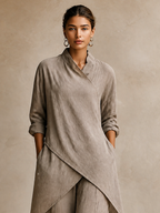 Set Due Pezzi in Lino Asimmetrico per Donna MDZ1471H8LYL