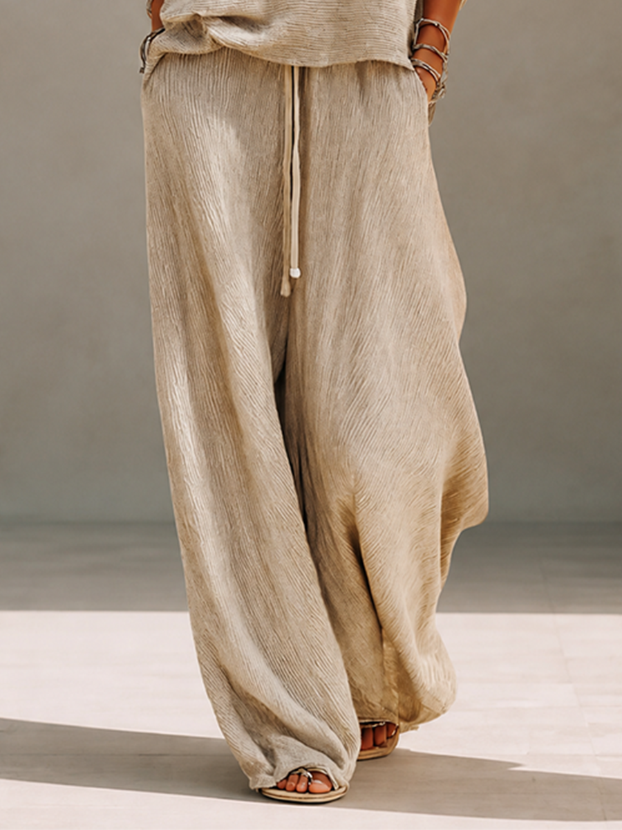 Maglione a collo barca in lana a maglia casual per donna con spalle scese e pantaloni larghi con cordoncino MDZ1810H2CMX