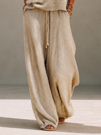 Maglione a collo barca in lana a maglia casual per donna con spalle scese e pantaloni larghi con cordoncino MDZ1810H2CMX