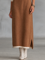 Abito Maxi Donna Retro Color-Block con Maniche Raglan, Collo Alto Zip e Finiture