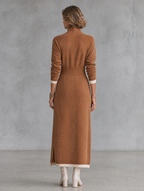 Abito Maxi Donna Retro Color-Block con Maniche Raglan, Collo Alto Zip e Finiture