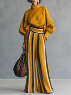 Voincenza | Set di Due Pezzi: Top Giallo Senape e Pantaloni a Righe a Gamba Larga