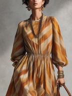 Monse | Abito Midi Elegante con Stampa Astratta e Maniche Lunghe con Vita Elastico