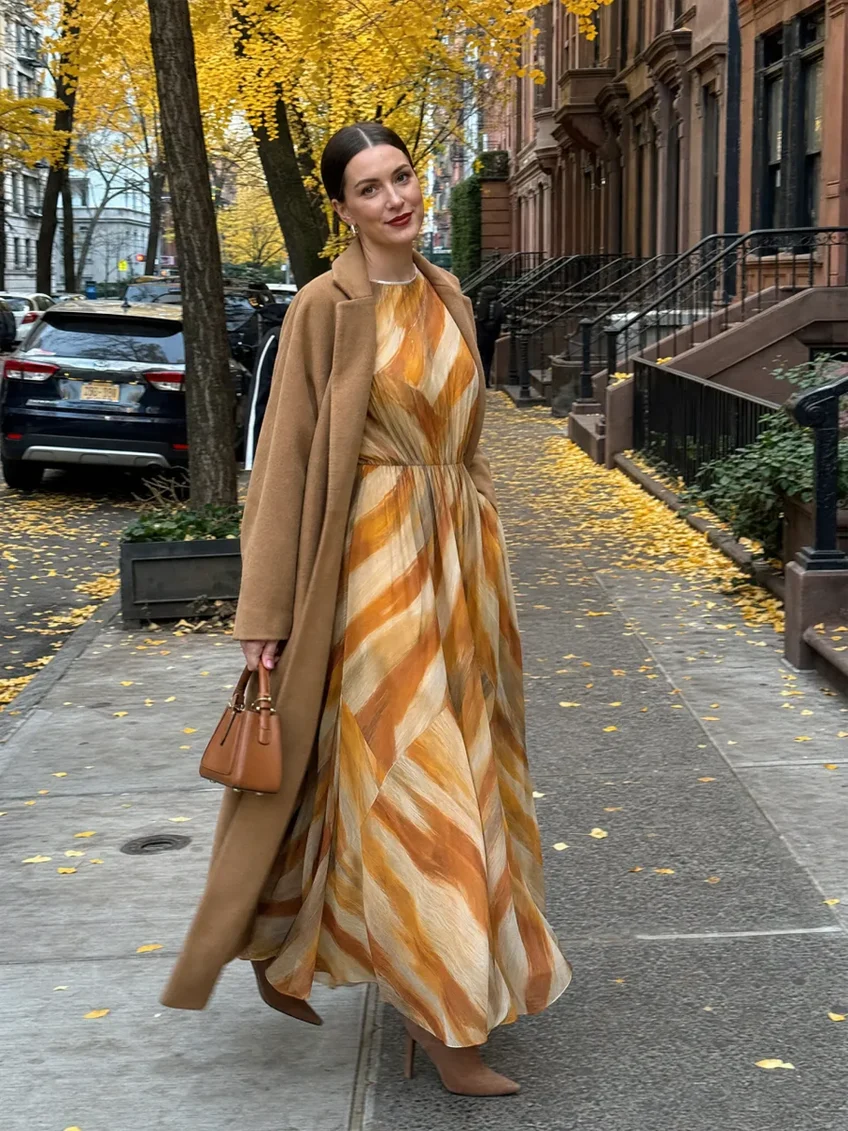 Monse | Abito Midi Elegante con Stampa Astratta e Maniche Lunghe con Vita Elastico