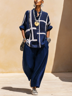 Completo di Camicia Larga Blu Navy e Pantaloni Casual