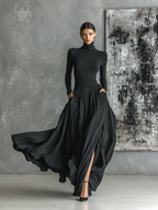 Set Gonna Plissettata e T-shirt a Maniche Lunghe Nera per Donna MDA1366H1Y
