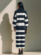Set di due pezzi: Top in misto cotone a righe con blocchi di colore e gonna midi con zip a metà MDZ2903G5ZRK