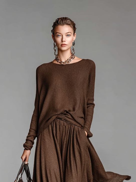 Set gonna e maglione lavorato a maglia con scollo rotondo da donna MDA0737H3Y