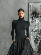 Set Gonna Plissettata e T-shirt a Maniche Lunghe Nera per Donna MDA1366H1Y