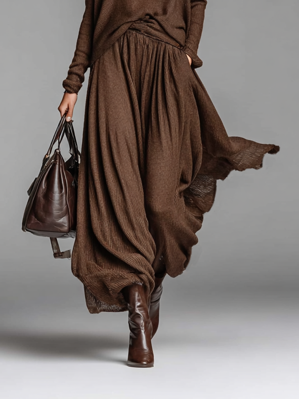 Set gonna e maglione lavorato a maglia con scollo rotondo da donna MDA0737H3Y