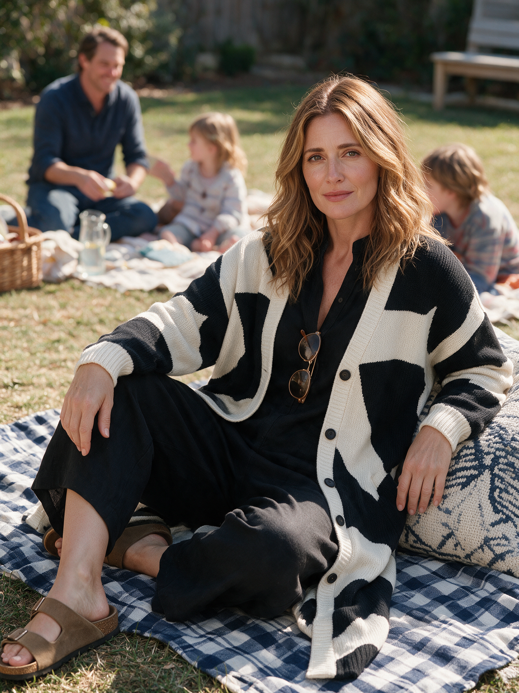 Benedetta | Cardigan Lungo in Maglia Bicolore, Nero e Crema