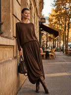 Set gonna e maglione lavorato a maglia con scollo rotondo da donna MDA0737H3Y