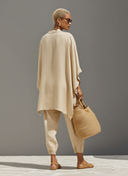 Set Donna in Lino Neutro con Orlo Asimmetrico e Design Minimalista, Set Stile Casual-Sofisticato Quotidiano MDZ0501B3I