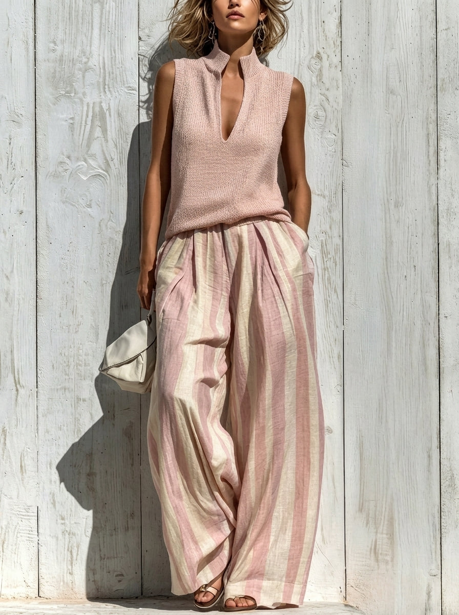 Paola | Top senza maniche e pantaloni a righe larghe