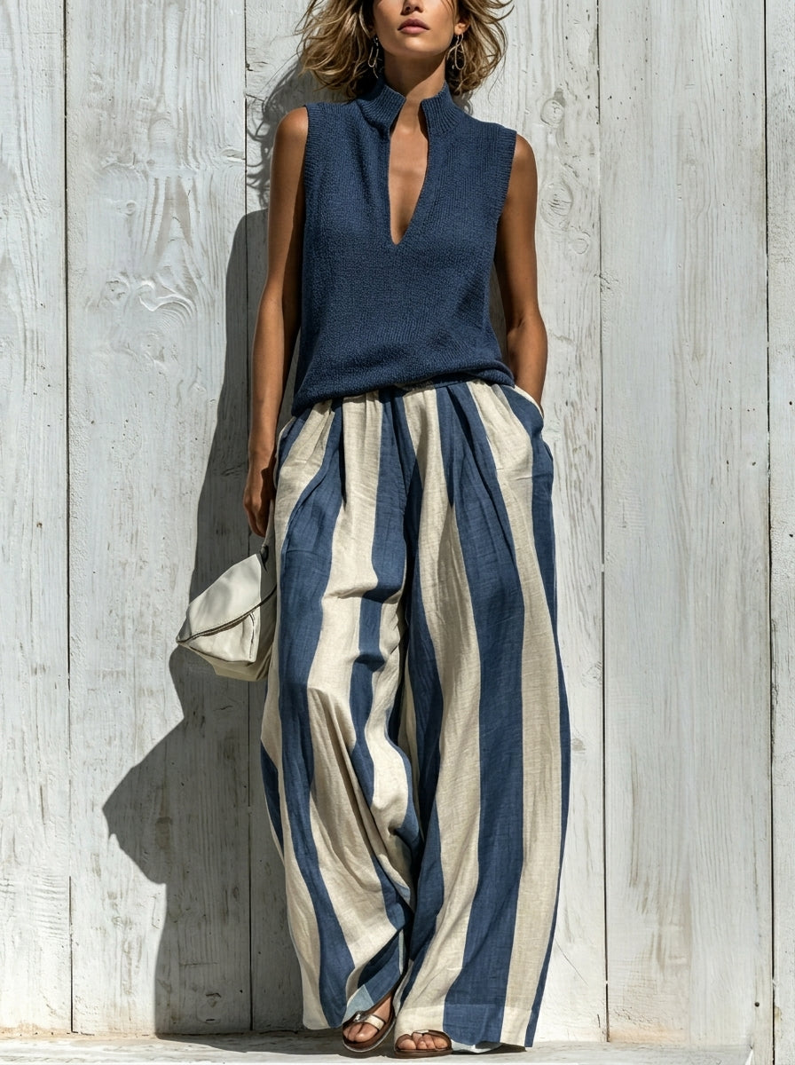 Paola | Top senza maniche e pantaloni a righe larghe