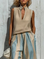 Paola | Top senza maniche e pantaloni a righe larghe