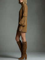 Miniabito vintage in camoscio con collo alto