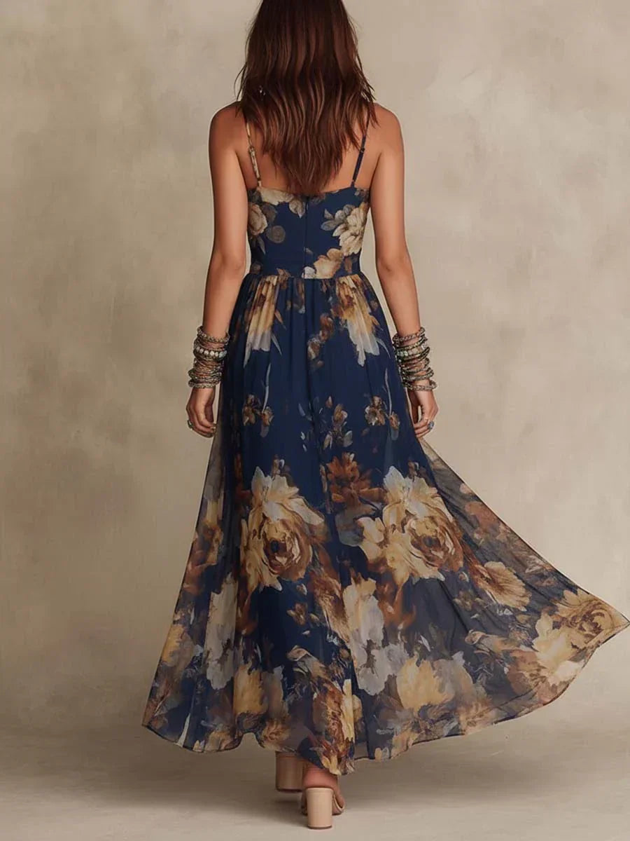 Yrsa – Maxidress blu marino con motivo floreale