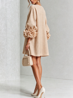 Camilla | Mini Abito in Misto Lino con Polsini a Rosa, Bianco