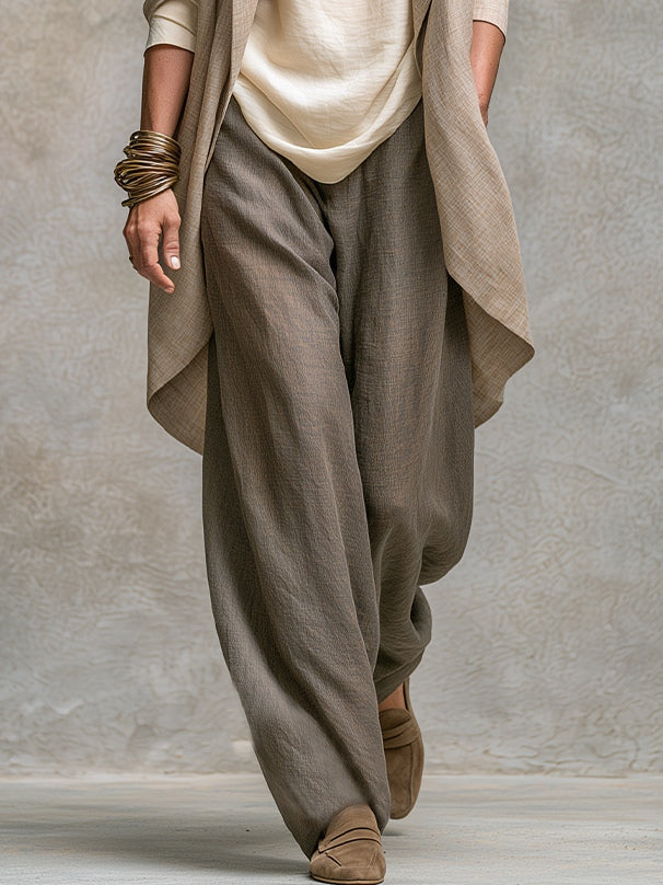 Amneris | Completo Elegante a Tre Pezzi in Grigio Beige con Pantaloni a Gamba Larga