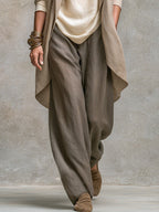 Amneris | Completo Elegante a Tre Pezzi in Grigio Beige con Pantaloni a Gamba Larga
