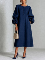 Abito midi button-down floreale blu navy con maniche floreali stravaganti
