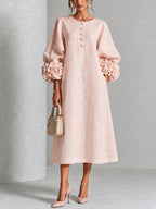 Abito Midi Floreale Rosa Button-down Con Maniche Stravaganti