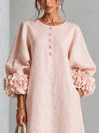 Abito Midi Floreale Rosa Button-down Con Maniche Stravaganti