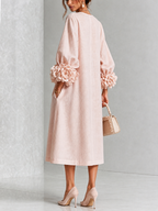 Abito Midi Floreale Rosa Button-down Con Maniche Stravaganti