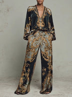 Lily | Top in Stile Barocco con Stampa Floreale Ornata e Pantaloni a Gamba Larga
