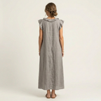 Giulia | Abito Maxi in Misto Lino con Ruches e Scollo a V