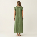 Giulia | Abito Maxi in Misto Lino con Ruches e Scollo a V