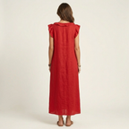 Giulia | Abito Maxi in Misto Lino con Ruches e Scollo a V