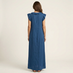 Giulia | Abito Maxi in Misto Lino con Ruches e Scollo a V