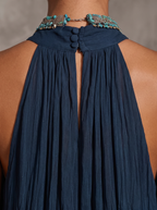 Paula | Abito Maxi in Chiffon Sfumato Blu e Ruggine