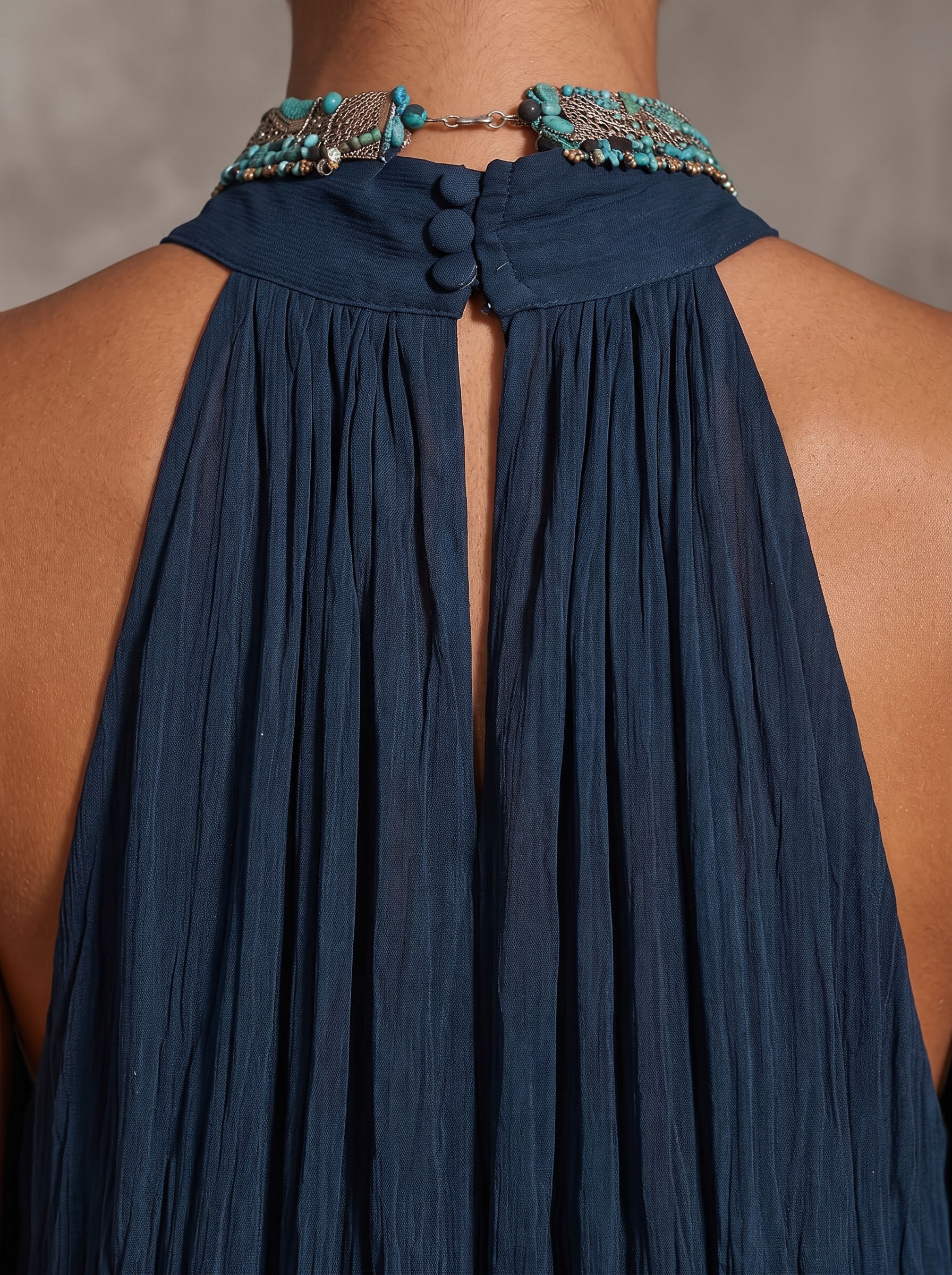 Paula | Abito Maxi in Chiffon Sfumato Blu e Ruggine