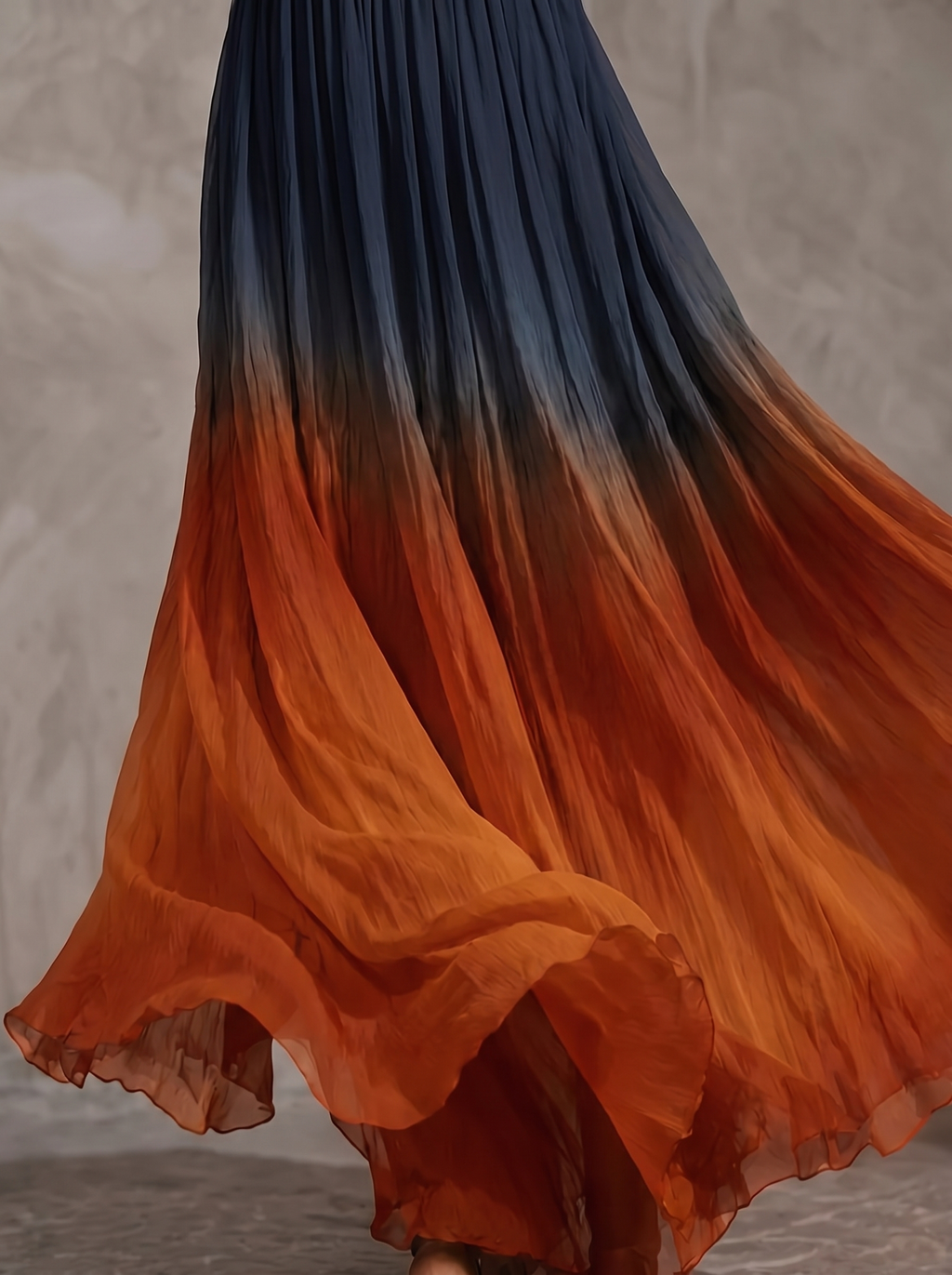 Paula | Abito Maxi in Chiffon Sfumato Blu e Ruggine